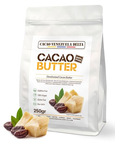 Cacao V Delta Beurre de Cacao Alimentaire et Cosmetique Naturelle 250g - Keto Paleo Végétalien Non Raffiné Sans Gluten - Beurre de Cacao Riche en Antioxydants et Acides Essentiels Sans Additifs