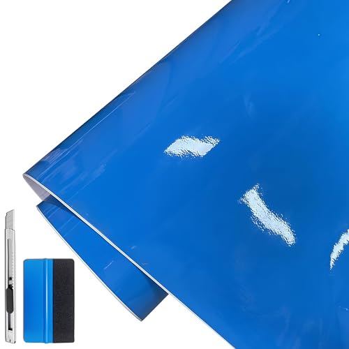 Image of LZLRUN High Gloss Vinyl Realistic Paint Wrap Roll Car Sticker Film Decal Bubble Free Come with Installation Tool Set (Medium Blue, 1ft x 5ft)