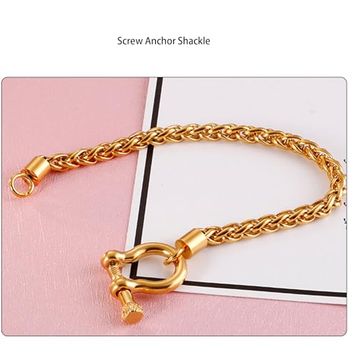 Chunky Charm Bracelet Stainless Steel Foxtail Wheat Chain Bracelet Heavy Screw Anchor Shackle Horseshoe Bracelets3
