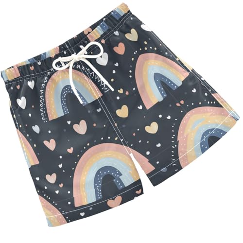 Pigsaly Boys Swim Trunks Dots Boho Rainbow Hearts Boys Board Shorts Swimsuit Swimwear Summer Bathing Suit 5T