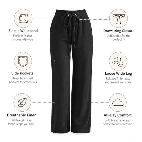 Image of Linen Pants Women 2026 Spring Summer Fashion Straight Leg Pant Dressy Casual High Waisted Loose Trousers with Pockets