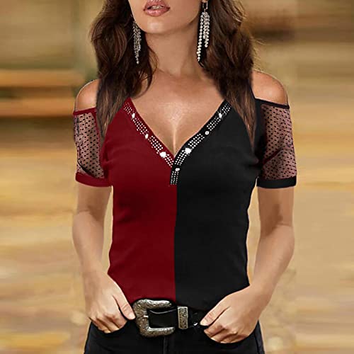 Blusa feminina ombro frio outono verão roupas de manga curta moda algodão gola V lounge malha top pa