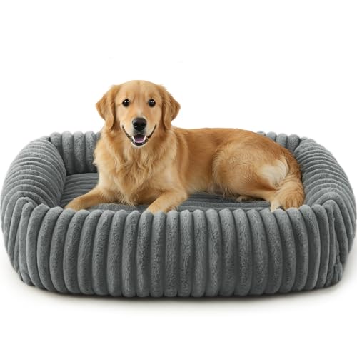 Image of FURTIME Dog Beds Large Sized Dog, Washable Orthopedic Pet Bed with Removable Cover, Rectangle Soft Calming Sleeping Puppy Bed Durable Pet Cuddler with Anti-Slip Bottom, Grey, L(36 inchx27 inchx8 inch)