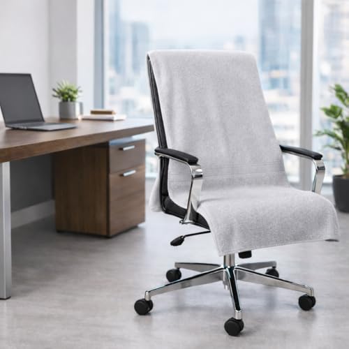 Image of Office Chair Towel | 500 GSM Towel with Tie Knot | Luxury Car Seat Towel Cover's | 100% Cotton Towel for Large Size | 70x140 CM | Pack of 2 - Light Grey