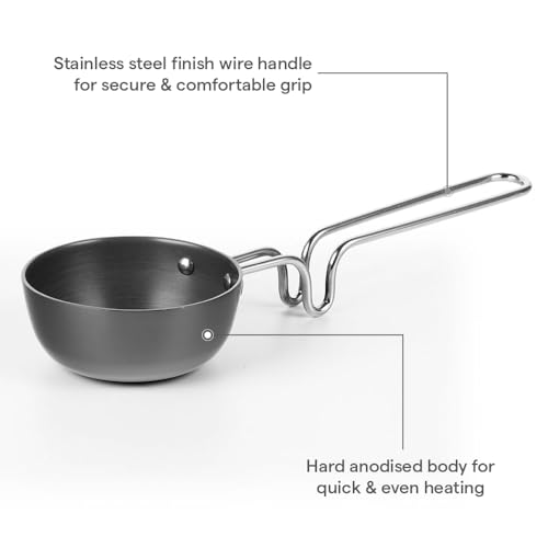 Image of Borosil 11 cm Hard Anodized Tadka Pan | Aluminium Grade 3003 | Glossy Exterior & Matt Interior | Even Heat Distribution | Easy to Clean | 5 Years Warranty