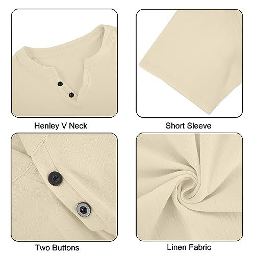 Angbater-Casual-Mens-Linen-Henley-Shirt-Short-Sleeve-Hippie-Beach-T-Shirts-Summer-Lightweight-Tropical-Tee
