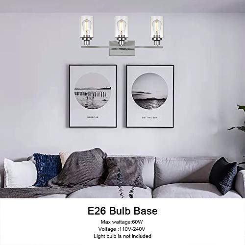 Melucee Modern Bathroom Lighting Fixtures Chrome Finish, 3-Light Vanity Lights Contemporary Style Wall Sconce With Clear Glass Shade For Hallway Entryway Kitchen Bedroom #TOP1