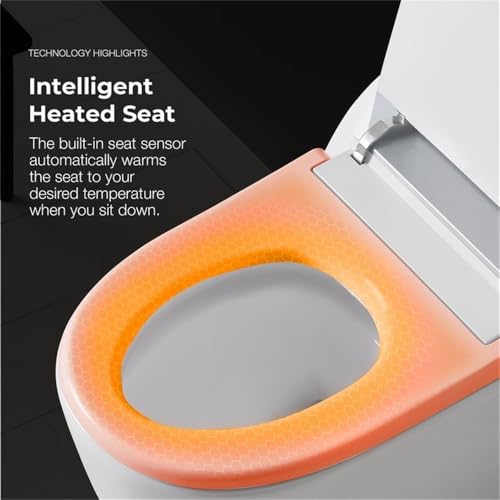 Sanitario inteligente Pemberly Row con bidet, doble descarga 1.28/0.92 GPF, tanque integrado, material cerámico, asiento calefactable, luz nocturna, control remoto, diseño compacto alargado, baño moderno miniatura 5