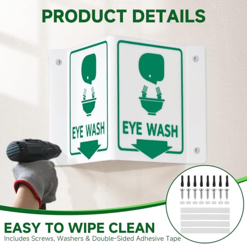 Image of 2 Pack Acrylic Projecting Eye Wash Station Sign Double-Sided Emergency Eye Wash Safety Sign V-Shaped Wall Mount Sign with Pre-Drilled Holes for Laboratory Factory Warehouse Workplace Safety(6 x 5 Inch)