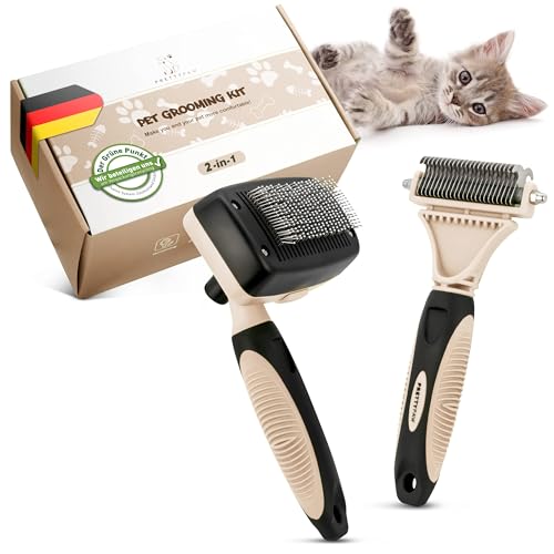 Pretty Paw ® Profi Katzenbürste Set I Katzen Pflege Set - 100% Hygiene & Komfort Dank gerundeter Massageborsten I Bürste für die optimale Kurzhaar...
