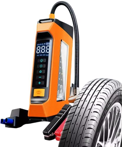 Car Jump Starter with Air Compressor 6000A, 800 Lumen LED Light and 180PSI Portable Battery Jump Box (9L Gas or 8L Diesel),12V Auto Tire Inflator Jumper Starter Combo with LCD Display (Orange)
