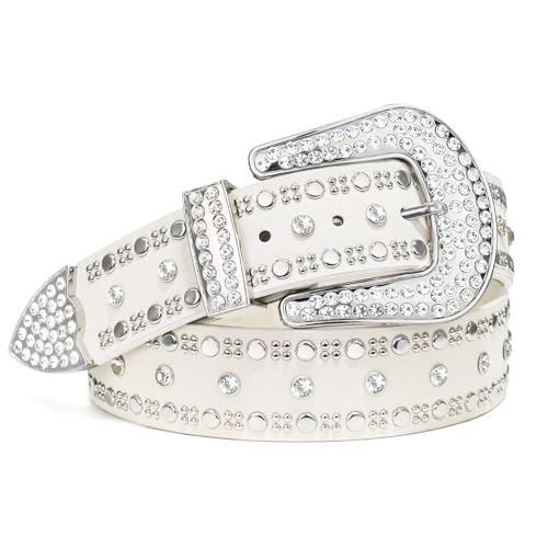 CHXRRPGC Rhinestone Belt for Women Y2k Bling Studded Western Cowgirl Faux Leather Punk Belt for Jeans Pants