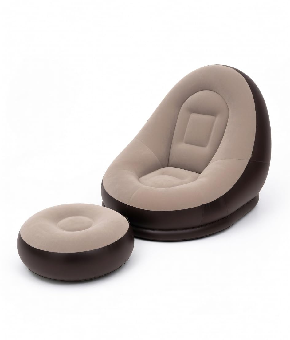 Drumstone (𝐄𝐱𝐥𝐮𝐬𝐢𝐯𝐞 5 𝐘𝐞𝐚𝐫𝐬 𝐰𝐚𝐫𝐫𝐚𝐧𝐭𝐲 Inflatable Lazy Sofa Recliner with Ottoman Portable Air Lounger Chair for Living Room Bedroom Office & Outdoor Folding Sofa Bed Brown-image-40