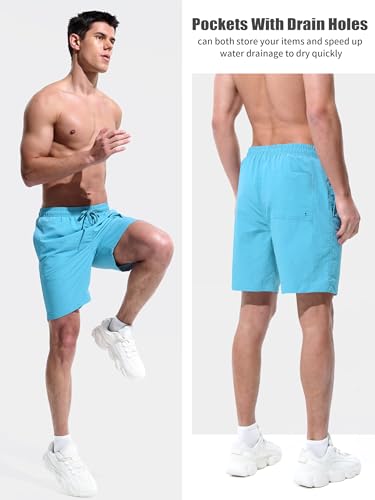 Men's Swim Trunks Beach Board Shorts Quick Dry Swimsuit Bathing Suits with Pockets 7 Inch Inseam Mesh Lining2