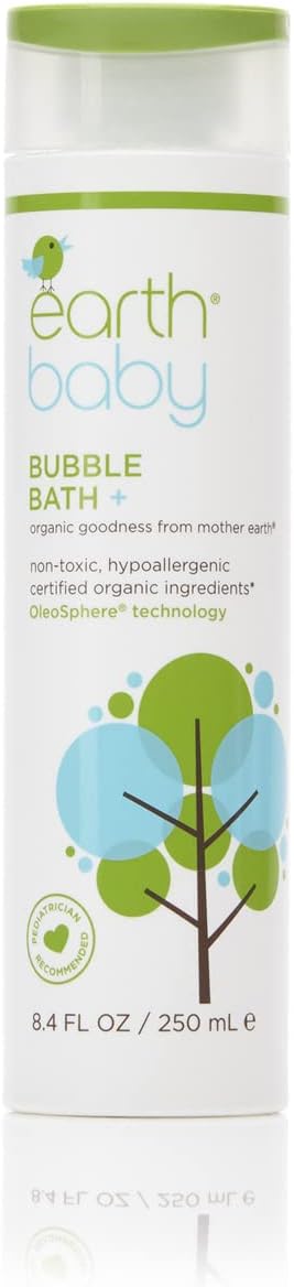 Earth Baby Bubble Bath +, 8.4 Fl Oz, Hypoallergenic for Sensitive Skin, Natural and Organic, Pediatrician and Dermatologist Tested, Safe for Babies, Toddlers, and Kids