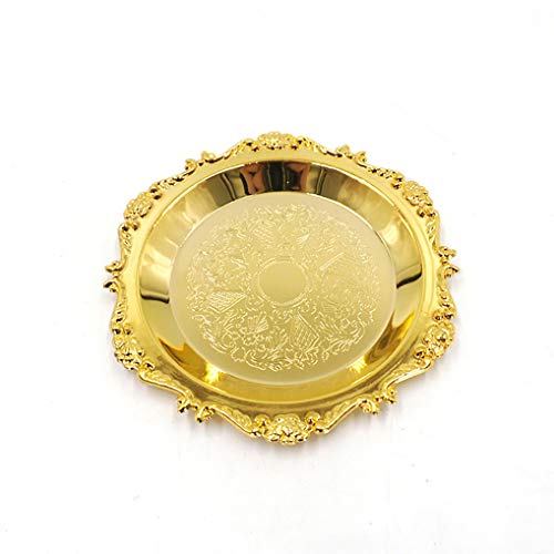 Gilded Pattern Dinner Plate Serving Tray Dessert Cake Steak Tray Barbecue Food ContainerTowel Tray Storage Tray Tea Tray Fruit Trays Cosmetics Jewelry Organizer Gold Round 59 inch