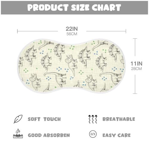 J JOYSAY Dinosaur Beige Baby Burp Cloths for Boys Girls Large 22''x11'' Cotton 4 Layer Baby Must Haves for Baby Drool one sizex42