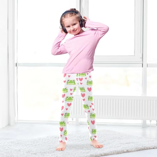 Wusikd Green Frogs Heart Girls' Leggings Toddler Doodles Cute Kids Yoga Pants Dance Active Tights 4T4