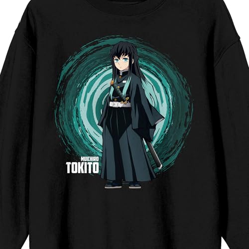 Bioworld Demon Slayer Muichiro Tokito Crew Neck Long Sleeve Black Adult Sweatshirt2