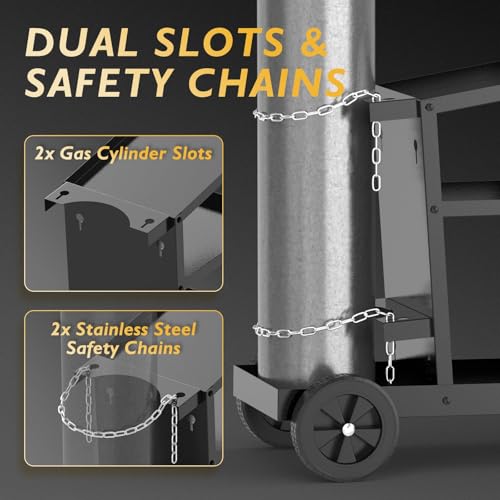 Image of TOOLIOM 3-Tier Welding Cart with Tilted Top, 260 lb Capacity | Organized tool storage, two retaining chains, room for shop essentials, easy positioning around the shop
