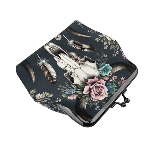 Pu Leather Buckle Coin Purse Bull-Skulls-Indian Girls Kiss-Lock Change Purse Wallets3