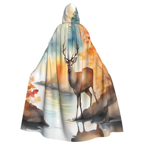 Manteau à capuche imprimé cerf au bord de la rivière long unisexe