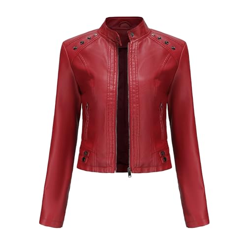 Manteau de motard court femme similicuir veste ajustée manches longues