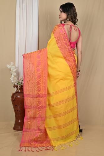 Image of eC ESHA'S COLLECTION Women's Cotton Blend Begumpuri Handloom Saree With Unstitched Running Blouse Piece