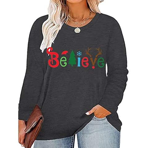 Plus Size Christmas Shirt Women Merry and Bright Long Sleeve Merry Christmas Long Sleeve Xmas T Shirts Tops(P7,XL) Cover