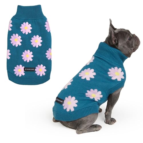 Spark Paws Strick Hundepullover – Ultrasofter, Warmer Winterpullover für kleine, mittlere & große Hunde – Dehnbarer Hundepullover für French Bulldogs, Pitbulls, Hündinnen & Rüden, (Flower,L)