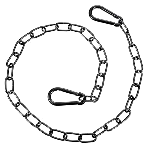 2 cadenas de acero inoxidable negro de 0,57 m cadena de acero inoxidable con mosquetón, cadena de eslabones de acero redondo, cadena de metal para colgar, impermeable para puertas de vallas, puertas