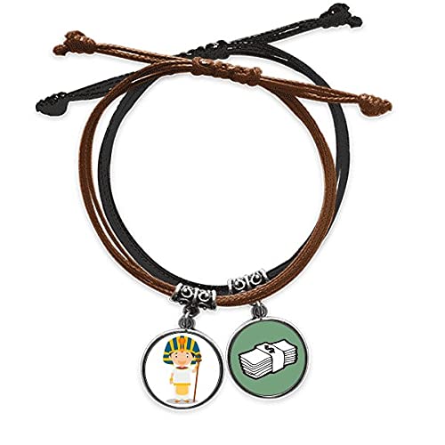 Pulsera de cuero dinero con sombrero amarillo Egipto y cadena de mano ajustable