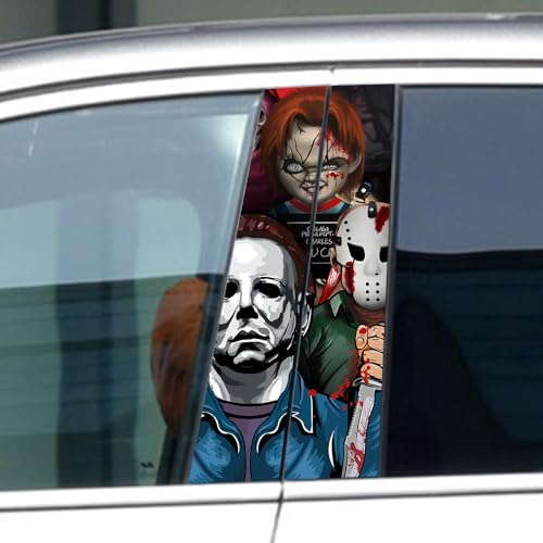 Image of 1 Pair Halloween Cars Body Horror Sticker, Halloween Car Center Pillar Decals,Classic Movie Characters Peeking Decal Michael Scary Child Vinyl Stickers 11in*18.89in (Horror Child Group)