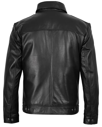 Image of fjackets Men's Real Lambskin Leather Jacket - Shirt-Collar Moto Biker Style Year-Round Wear