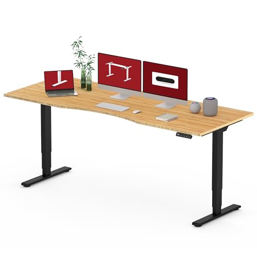 Standing Desk 3 Stages Dual Motor 78 inch Whole-Piece Real Bamboo Desktop Height Adjustable Desk for...