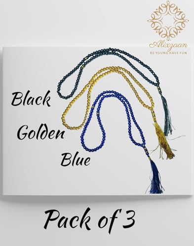 Image of Prayer Beads Tasbih Set, 100 Beads with Tassels, Blue Black Golden, 3 Pack