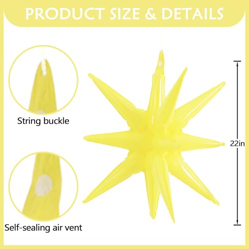 Image of TONIFUL 4 Pcs Explosion Star Balloons Pastel Yellow Foil Party Balloon | Large Mylar Star Balloon for Sunflower Girls' Birthday Bridal Shower Baby Shower Spring Lemon Garden Picnic Party Supplies