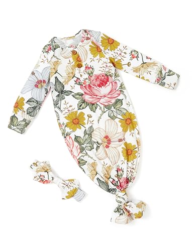 Image of PATPAT Baby Sleeper Gown with Bamboo Viscose for Newborn Girls Boys, Knotted Nightgown with Mittens for Infant Home Coming
