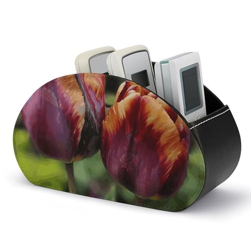 WSOIHFEC Leder Fernbedienungshalter 5 Fächer Tulpen