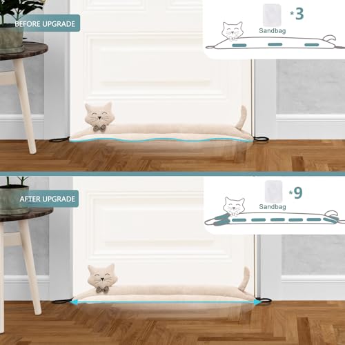 Image of Marwood Under Door Draft Stopper Decorative Wind Stopper 48 inch for Door & Window, Weighted Animal Air Draft Stopper Snake Noise Blocker for Bottom of Door with Hanging Loops - Khaki Cat