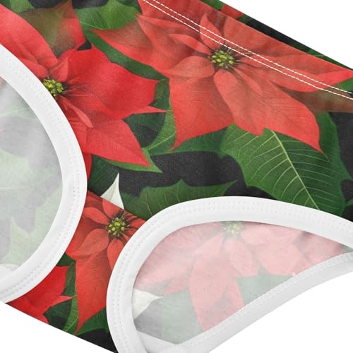 Cotton Toddler Underwear Floral White Red Poinsettia Flowers Green Panties Little Girl Designer Undies Kids Briefs 2t4