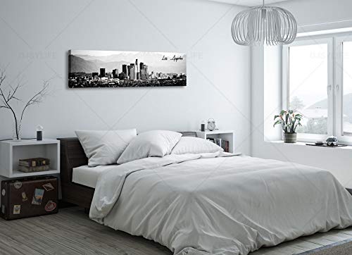 Image of DJSYLIFE Los Angeles Skyline Wall Art Black and White USA Panoramic Cityscape Picture Canvas Prints Artwork for Bedroom Men Room Office Decoration Painting Ready to Hang 13.8 inchx47.3 inch