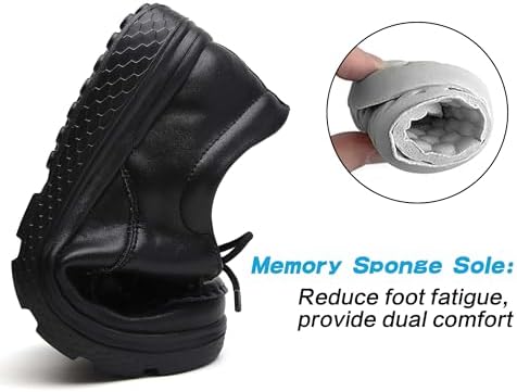 OVPMKC Women's Lightweight Nursing Shoes Slip Resistant Lace Up Work Restaurant Shoes Comfortable Leather Loafers Black 40 | Image 3