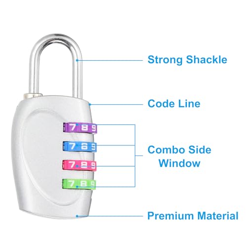 Image of PATIKIL Combination Lock, 4 Digit Outdoor Padlock Waterproof Locker Lock for Luggage Suitcase, Gym Locker, Fence, Filing Cabinets, Toolbox, Gate, Silver with Colorful Wheel