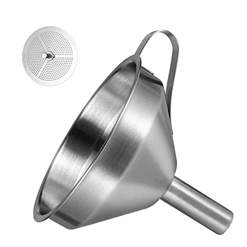 XTVTX Entonnoir en acier inoxydable,entonnoir de cuisine,filtre réutilisable en acier inoxydable,entonnoir filtrant en métal pour jus,liquide, huile,vin (11 cm) Cover