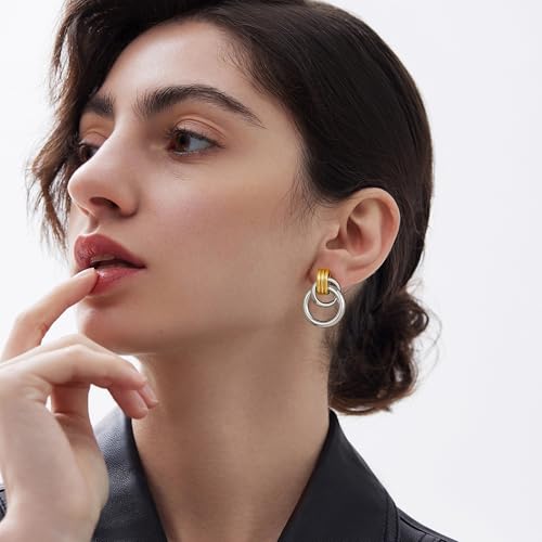 Clip on Earrings for Women Hypoallergenic Two Tone Clip on Earrings Gold and Silver Drop Dangle Earrings Mixed Metal Jewelry for Women Fashion Trendy Jewelry Gifts3