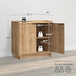 Prepac simply modern 2 door storage cabinet sideboard cabinet for living room kitchendining room or entryway sleek design buffet cabinet with storage 3075 wide x 30 high x 16 deep oak  urban country home decor