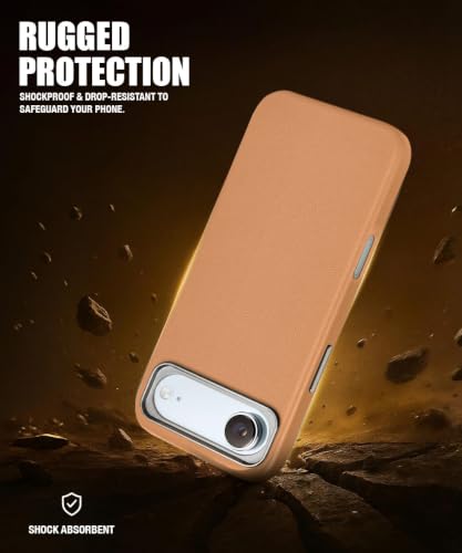 Image of WOW IMAGINE Back Cover for iPhone Air 17 2025 | Shockproof Tough Leather Texture Hard Mobile Case | Ultra Slim Non-Slip Grip | Inner Velvet Fabric | Metal Camera Ring - Tan Brown