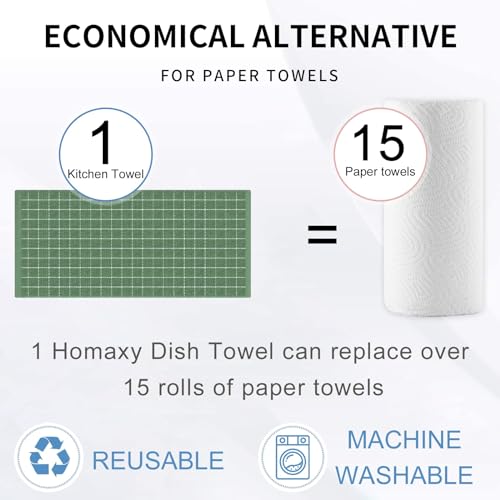 Image of Homaxy 100% Cotton Terry Kitchen Towels, 24 Pack, Grass Green