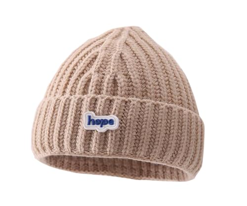 RYZGOJV Children Winter Warm Hat, Kids Winter Hat for Toddler, Unisex Wool Yarn Kids Cap Pure Color Hope-Khaki